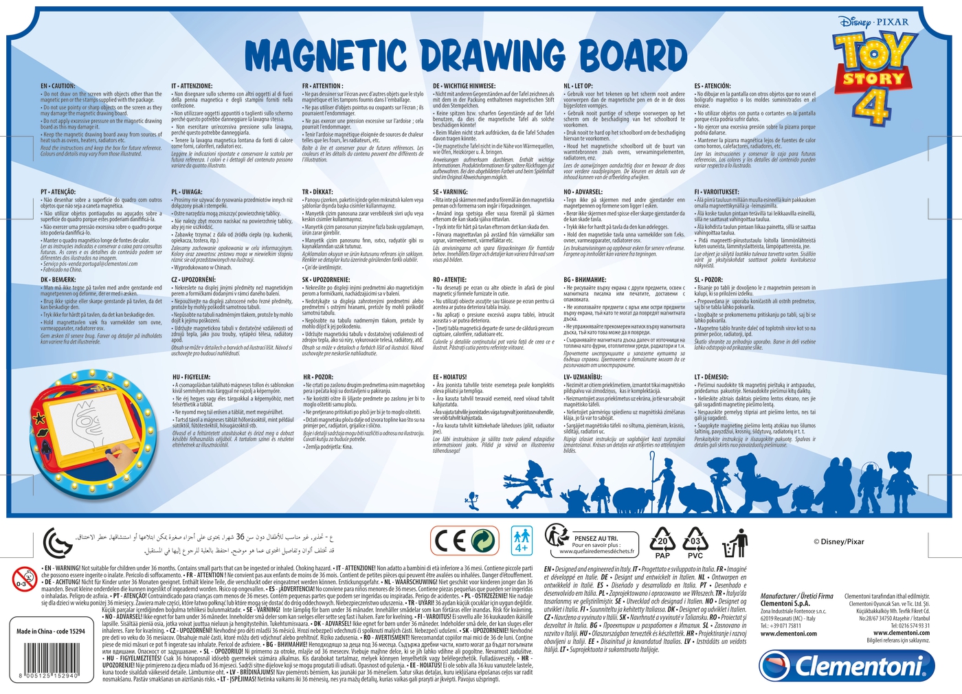 Toy Story 4 - Magnetic Drawing Board - Clementoni